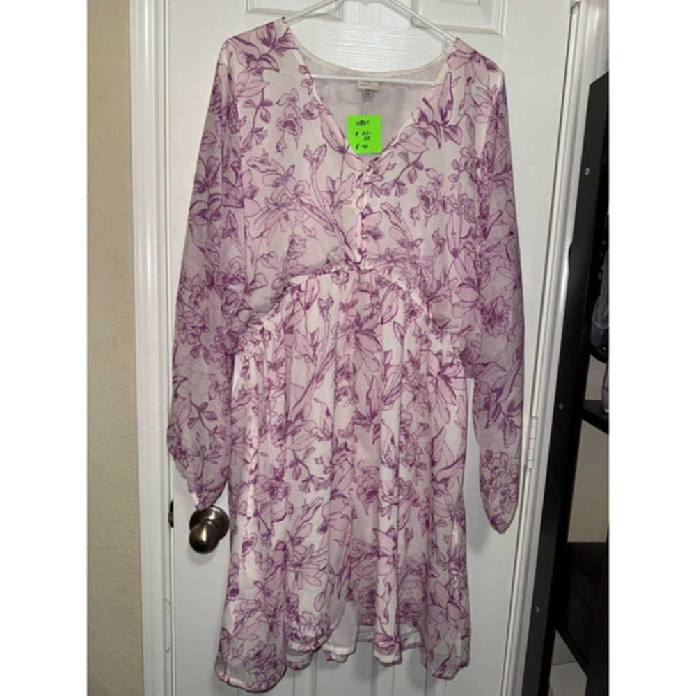 Women's A New Day White Purple Floral Long Sleeve Dress XXL​